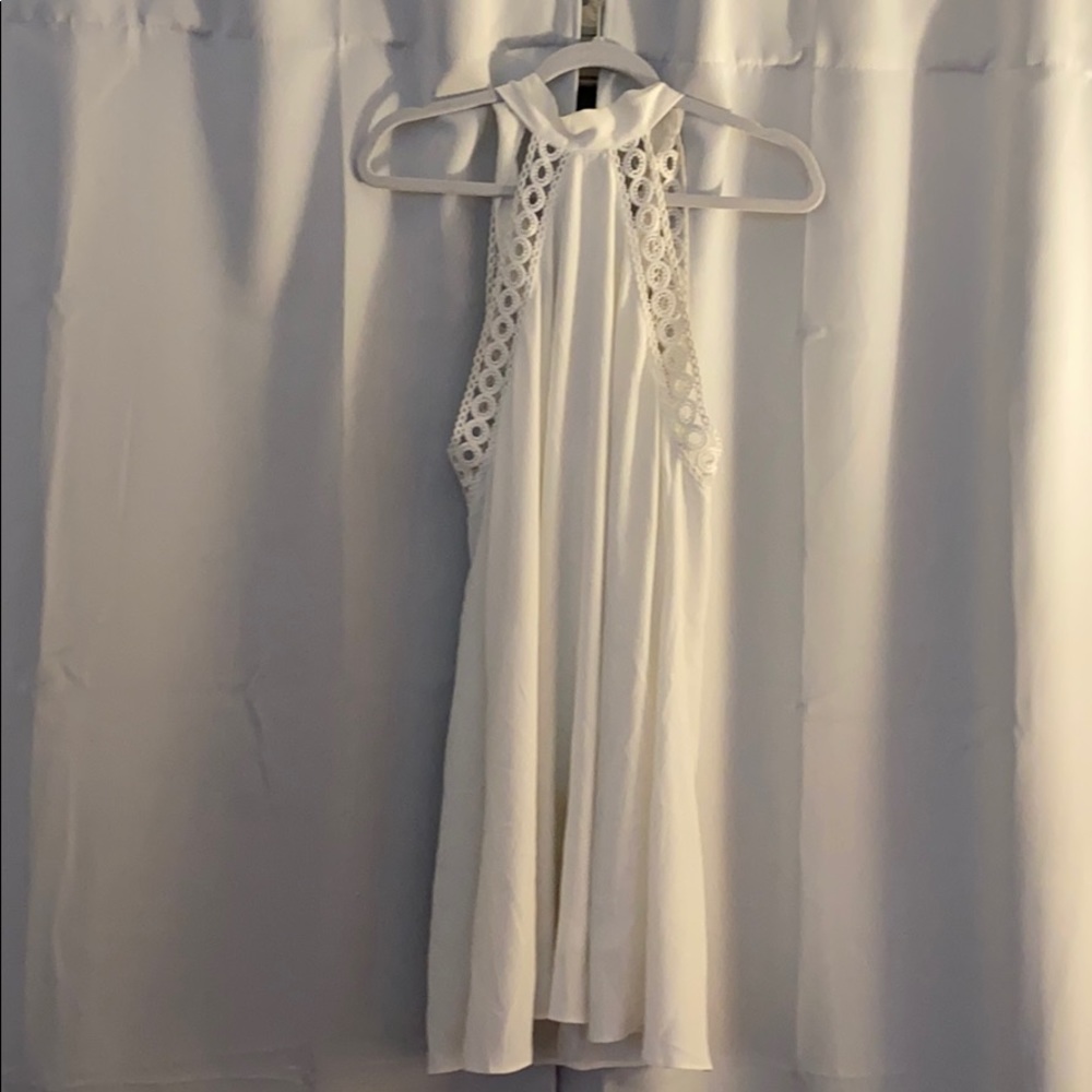 Lulu’s white lace detail high neck dress